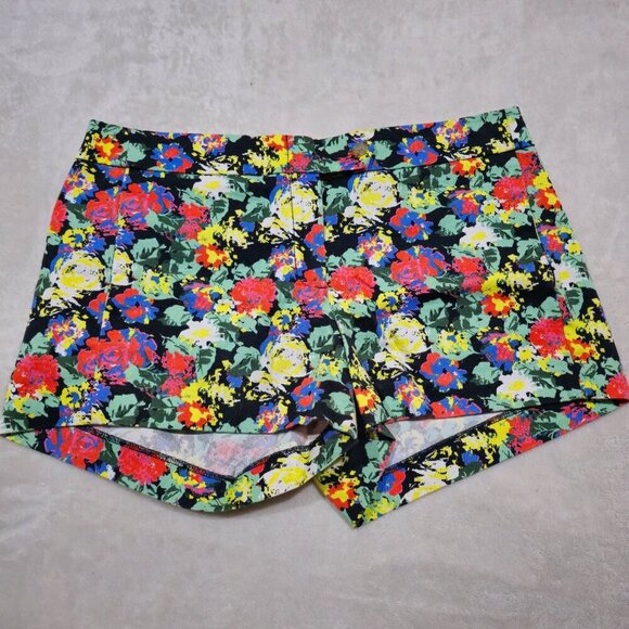 Floral Print Stretch Shorts – by J.Crew Green Black Summer Cotton Blend Sz 8 - Picture 1 of 8